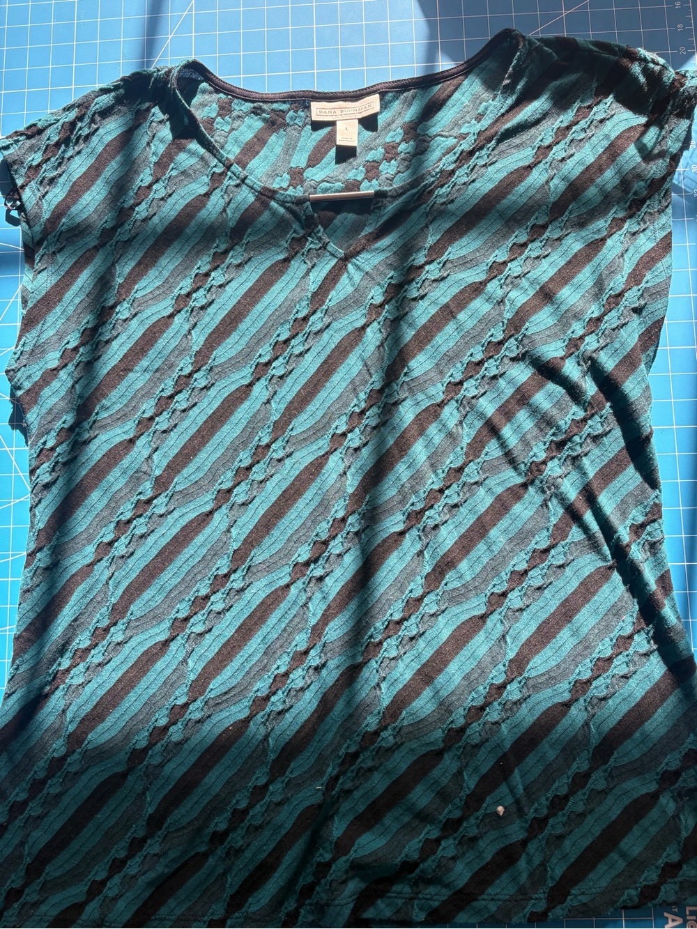 Dana Buchman Diagonal Striped Short-Sleeve Top - Teal & Black
